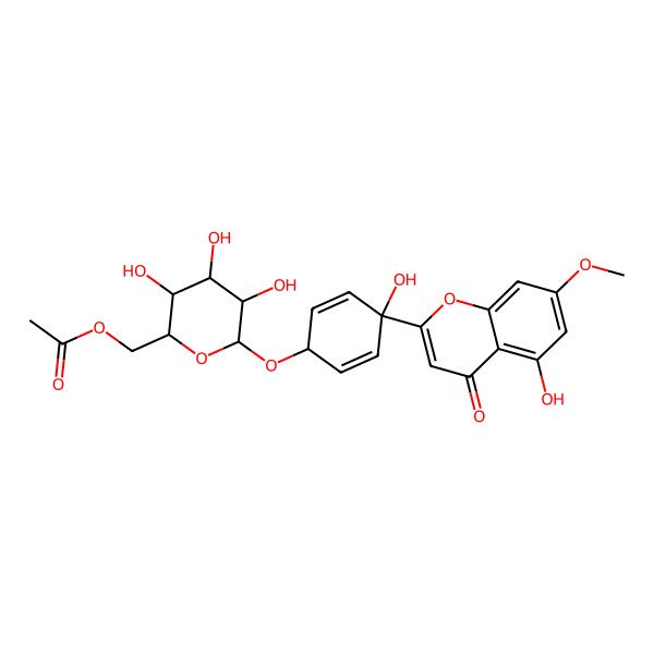 2D Structure of [3,4,5-Trihydroxy-6-[4-hydroxy-4-(5-hydroxy-7-methoxy-4-oxochromen-2-yl)cyclohexa-2,5-dien-1-yl]oxyoxan-2-yl]methyl acetate