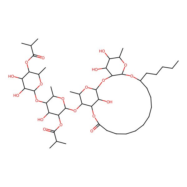 2D Structure of [(2S,3R,4S,5R,6S)-4,5-dihydroxy-6-[(2S,3R,4R,5R,6S)-4-hydroxy-2-methyl-5-(2-methylpropanoyloxy)-6-[[(1S,3R,4S,5R,6R,8R,10S,22S,23S,24S,26R)-4,5,26-trihydroxy-6,24-dimethyl-20-oxo-10-pentyl-2,7,9,21,25-pentaoxatricyclo[20.3.1.03,8]hexacosan-23-yl]oxy]oxan-3-yl]oxy-2-methyloxan-3-yl] 2-methylpropanoate