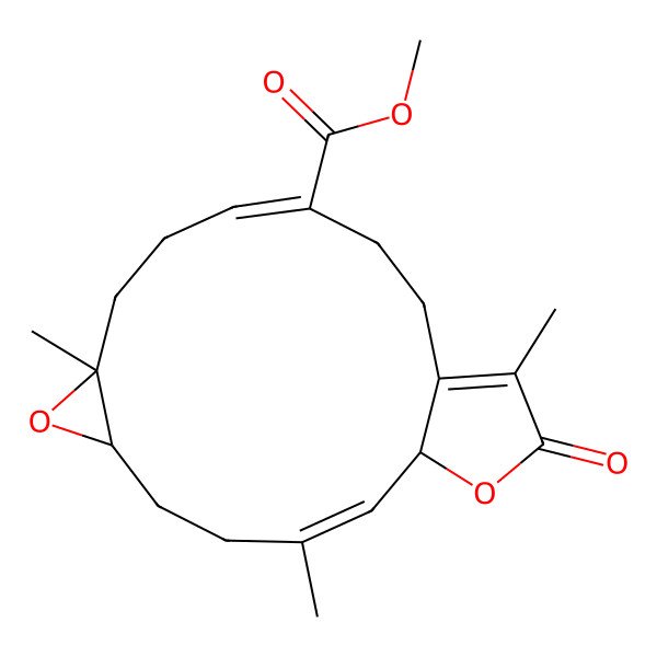 2D Structure of methyl (1S,2E,6S,8S,11E)-3,8,16-trimethyl-17-oxo-7,18-dioxatricyclo[13.3.0.06,8]octadeca-2,11,15-triene-12-carboxylate