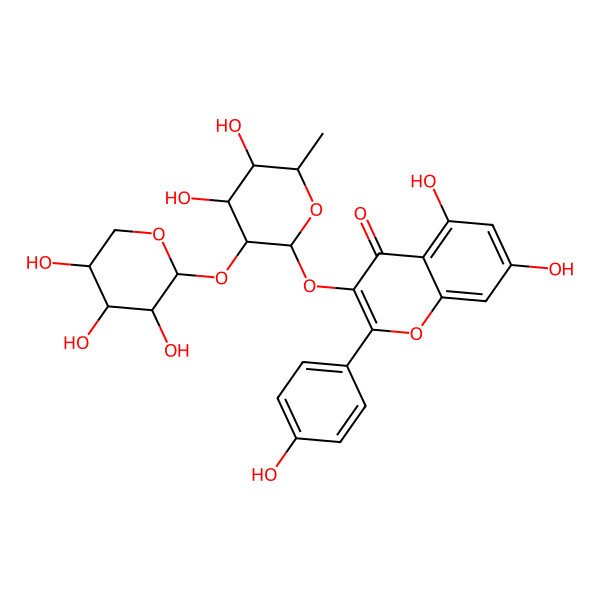 2D Structure of 3-[4,5-Dihydroxy-6-methyl-3-(3,4,5-trihydroxyoxan-2-yl)oxyoxan-2-yl]oxy-5,7-dihydroxy-2-(4-hydroxyphenyl)chromen-4-one