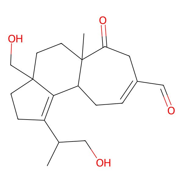 2D Structure of 3a-(hydroxymethyl)-1-(1-hydroxypropan-2-yl)-5a-methyl-6-oxo-3,4,5,7,10,10a-hexahydro-2H-cyclohepta[e]indene-8-carbaldehyde