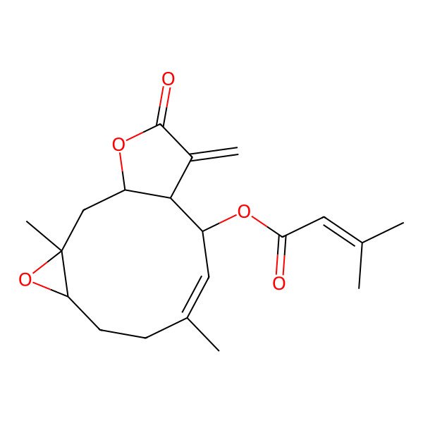 2D Structure of [(1S,3R,5R,8E,10R,11R)-3,8-dimethyl-12-methylidene-13-oxo-4,14-dioxatricyclo[9.3.0.03,5]tetradec-8-en-10-yl] 3-methylbut-2-enoate