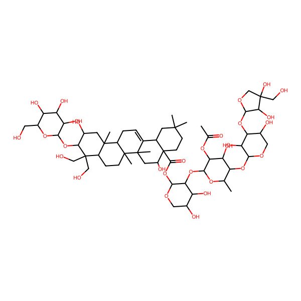 2D Structure of [3-[3-Acetyloxy-5-[4-[3,4-dihydroxy-4-(hydroxymethyl)oxolan-2-yl]oxy-3,5-dihydroxyoxan-2-yl]oxy-4-hydroxy-6-methyloxan-2-yl]oxy-4,5-dihydroxyoxan-2-yl] 5,11-dihydroxy-9,9-bis(hydroxymethyl)-2,2,6a,6b,12a-pentamethyl-10-[3,4,5-trihydroxy-6-(hydroxymethyl)oxan-2-yl]oxy-1,3,4,5,6,6a,7,8,8a,10,11,12,13,14b-tetradecahydropicene-4a-carboxylate
