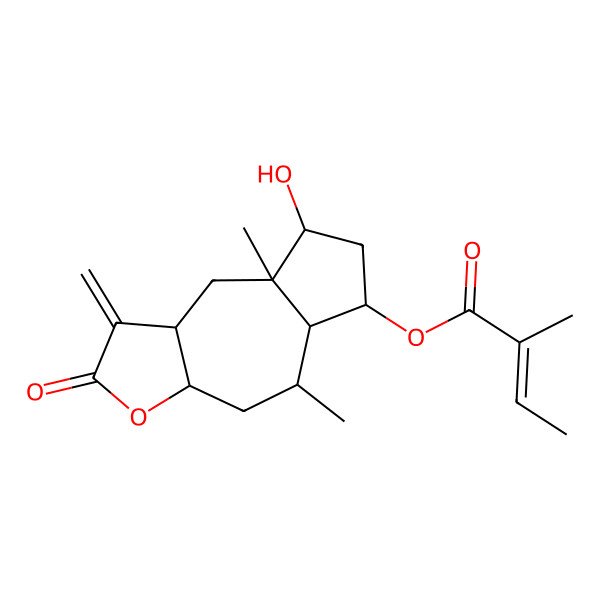 2D Structure of [(3aS,5R,5aS,6S,8R,8aS,9aR)-8-hydroxy-5,8a-dimethyl-1-methylidene-2-oxo-4,5,5a,6,7,8,9,9a-octahydro-3aH-azuleno[6,5-b]furan-6-yl] (E)-2-methylbut-2-enoate