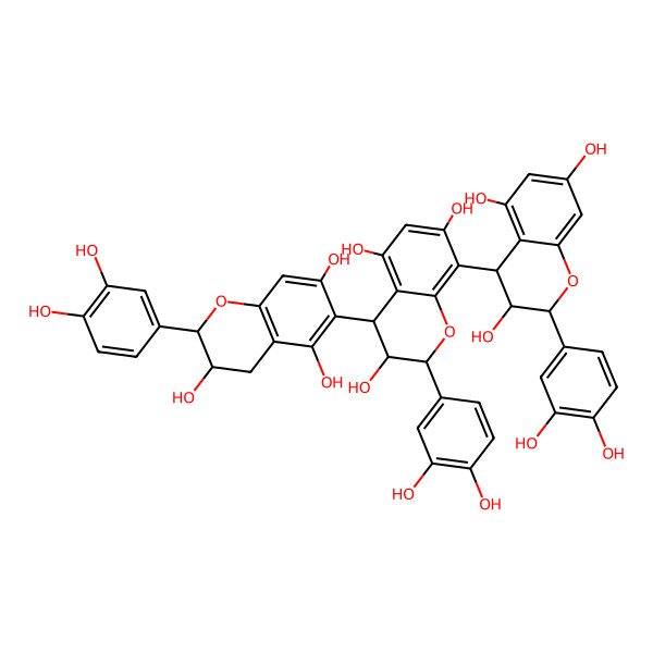 2D Structure of 2-(3,4-dihydroxyphenyl)-8-[2-(3,4-dihydroxyphenyl)-3,5,7-trihydroxy-3,4-dihydro-2H-chromen-4-yl]-4-[2-(3,4-dihydroxyphenyl)-3,5,7-trihydroxy-3,4-dihydro-2H-chromen-6-yl]-3,4-dihydro-2H-chromene-3,5,7-triol