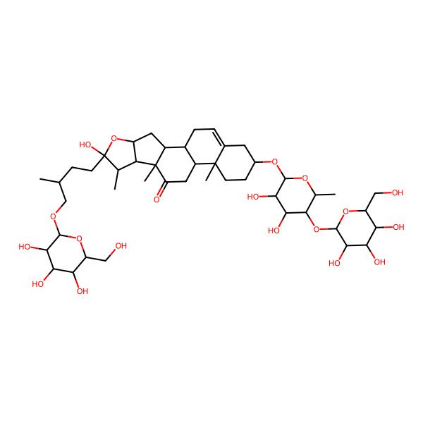 2D Structure of (1R,2S,4S,6S,7S,8R,9S,12S,13R,16S)-16-[(2R,3R,4R,5R,6R)-3,4-dihydroxy-6-methyl-5-[(2S,3R,4S,5S,6R)-3,4,5-trihydroxy-6-(hydroxymethyl)oxan-2-yl]oxyoxan-2-yl]oxy-6-hydroxy-7,9,13-trimethyl-6-[(3R)-3-methyl-4-[(2S,3R,4S,5S,6R)-3,4,5-trihydroxy-6-(hydroxymethyl)oxan-2-yl]oxybutyl]-5-oxapentacyclo[10.8.0.02,9.04,8.013,18]icos-18-en-10-one