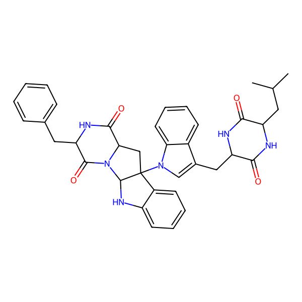2D Structure of 4-Benzyl-9-[3-[[5-(2-methylpropyl)-3,6-dioxopiperazin-2-yl]methyl]indol-1-yl]-2,5,16-triazatetracyclo[7.7.0.02,7.010,15]hexadeca-10,12,14-triene-3,6-dione