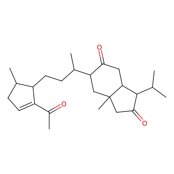 2D Structure of (3R,3aS,6R,7aS)-6-[4-(2-acetyl-5-methylcyclopent-2-en-1-yl)butan-2-yl]-7a-methyl-3-propan-2-yl-1,3,3a,4,6,7-hexahydroindene-2,5-dione
