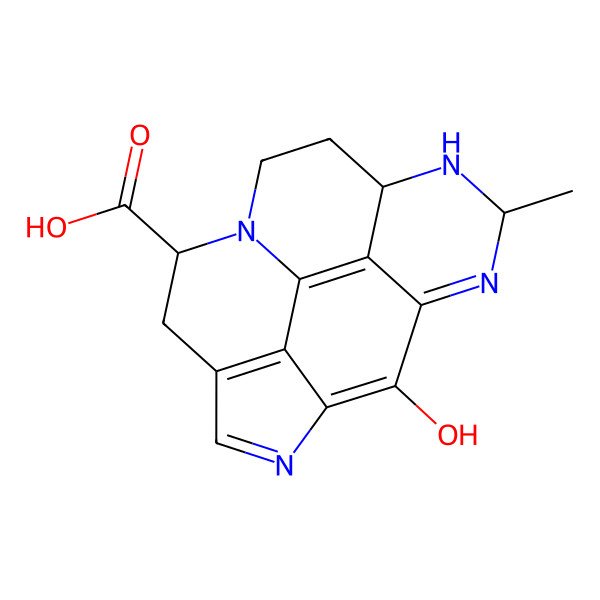2D Structure of 18-Hydroxy-12-methyl-2,7,11,13-tetrazapentacyclo[12.3.1.04,17.07,16.010,15]octadeca-1(18),2,4(17),13,15-pentaene-6-carboxylic acid