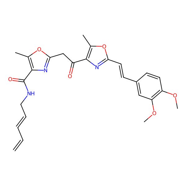 2D Structure of 2-[2-[2-[2-(3,4-dimethoxyphenyl)ethenyl]-5-methyl-1,3-oxazol-4-yl]-2-oxoethyl]-5-methyl-N-penta-2,4-dienyl-1,3-oxazole-4-carboxamide