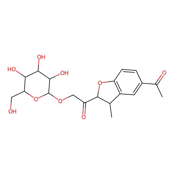 2D Structure of 1-(5-Acetyl-3-methyl-2,3-dihydro-1-benzofuran-2-yl)-2-[3,4,5-trihydroxy-6-(hydroxymethyl)oxan-2-yl]oxyethanone