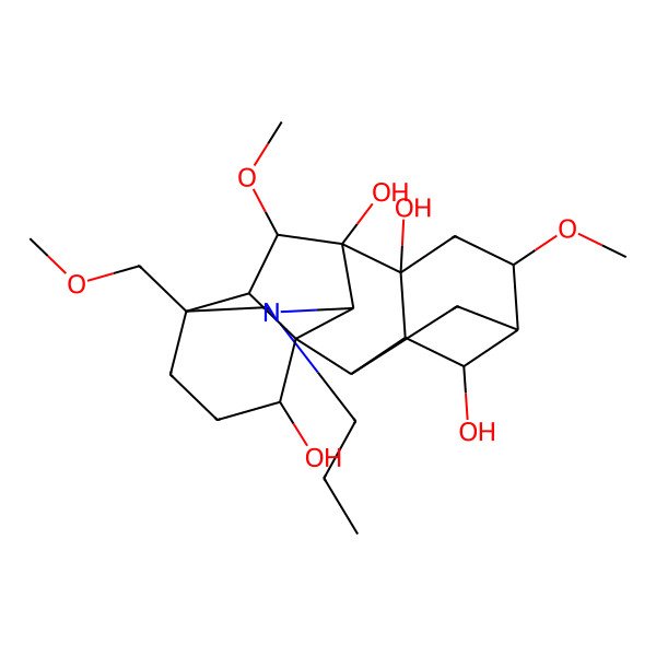 2D Structure of 6,18-Dimethoxy-13-(methoxymethyl)-11-propyl-11-azahexacyclo[7.7.2.12,5.01,10.03,8.013,17]nonadecane-4,8,9,16-tetrol