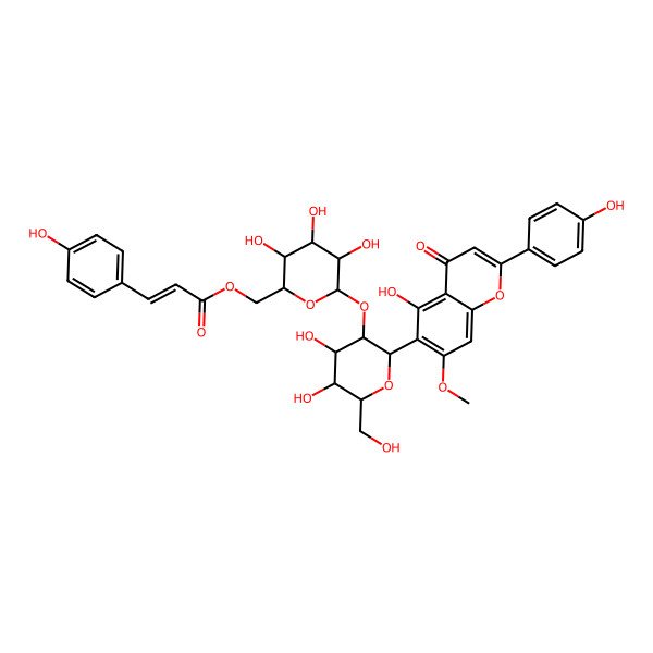 2D Structure of [6-[4,5-Dihydroxy-2-[5-hydroxy-2-(4-hydroxyphenyl)-7-methoxy-4-oxochromen-6-yl]-6-(hydroxymethyl)oxan-3-yl]oxy-3,4,5-trihydroxyoxan-2-yl]methyl 3-(4-hydroxyphenyl)prop-2-enoate
