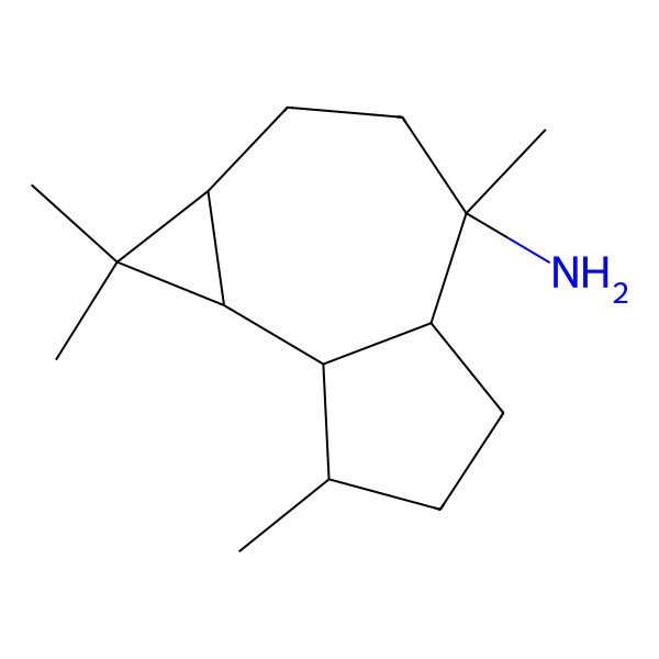 2D Structure of (1aR,4R,4aR,7R,7aR,7bS)-1,1,4,7-tetramethyl-2,3,4a,5,6,7,7a,7b-octahydro-1aH-cyclopropa[e]azulen-4-amine