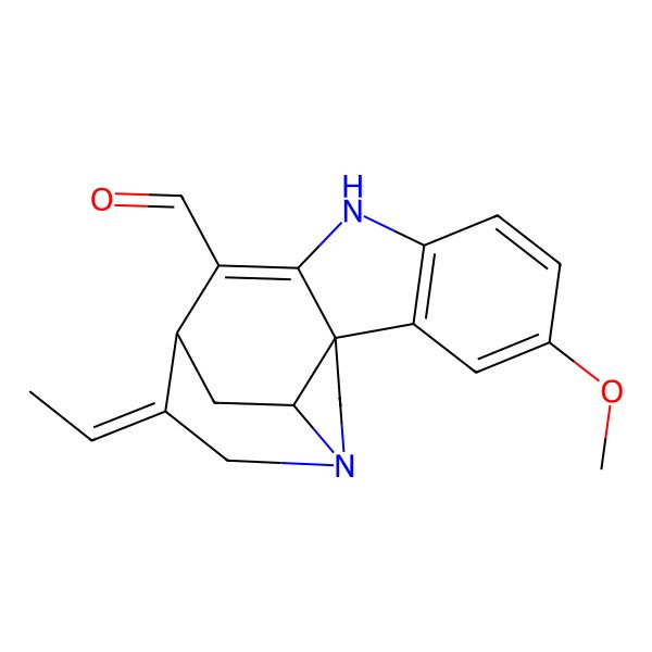 2D Structure of (1R,11S,12E,17S)-12-ethylidene-4-methoxy-8,14-diazapentacyclo[9.5.2.01,9.02,7.014,17]octadeca-2(7),3,5,9-tetraene-10-carbaldehyde