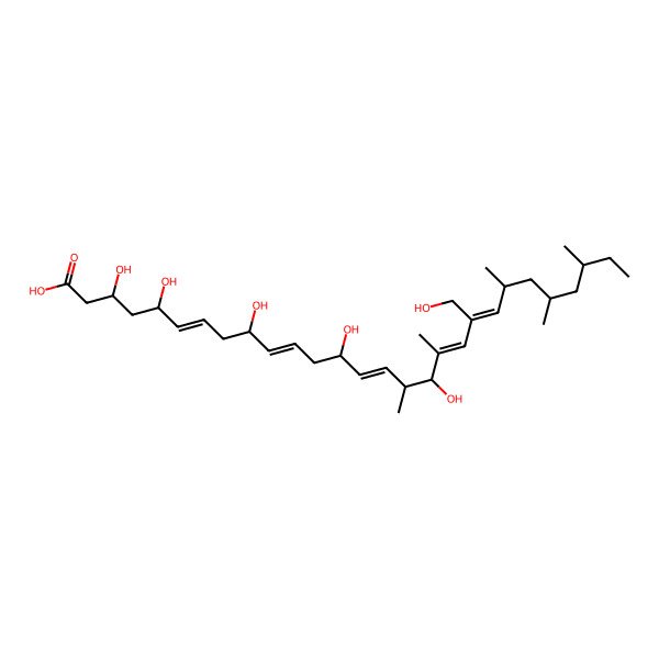 2D Structure of 3,5,9,13,17-Pentahydroxy-20-(hydroxymethyl)-16,18,22,24,26-pentamethyloctacosa-6,10,14,18,20-pentaenoic acid