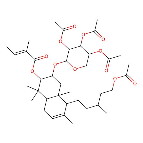 2D Structure of [(2S,3S,4aS,5R,8aS)-5-[(3S)-5-acetyloxy-3-methylpentyl]-1,1,4a,6-tetramethyl-3-[(2S,3R,4S,5R)-3,4,5-triacetyloxyoxan-2-yl]oxy-2,3,4,5,8,8a-hexahydronaphthalen-2-yl] (Z)-2-methylbut-2-enoate