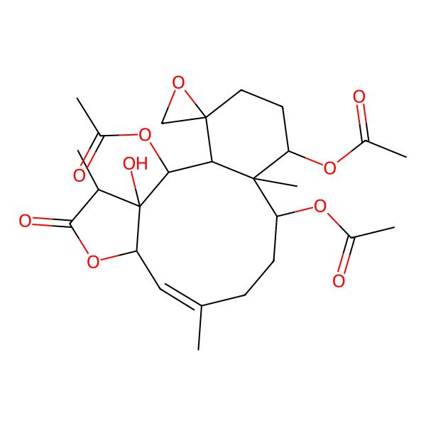 2D Structure of (2,14-Diacetyloxy-3-hydroxy-4,9,13-trimethyl-5-oxospiro[6-oxatricyclo[11.4.0.03,7]heptadec-8-ene-17,2'-oxirane]-12-yl) acetate