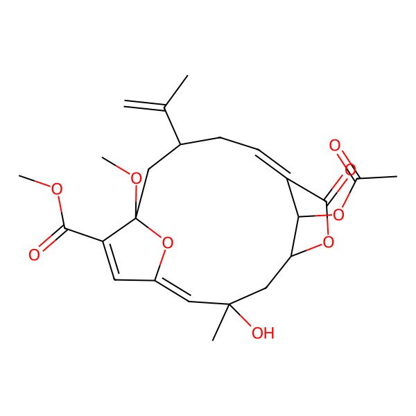 2D Structure of methyl (1Z,3S,5R,8Z,11S,13R,17S)-17-acetyloxy-3-hydroxy-13-methoxy-3-methyl-7-oxo-11-prop-1-en-2-yl-6,16-dioxatricyclo[11.2.1.15,8]heptadeca-1,8,14-triene-14-carboxylate