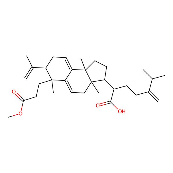 2D Structure of (2S)-2-[(3R,3aR,6S,7S,9bR)-6-(3-methoxy-3-oxopropyl)-3a,6,9b-trimethyl-7-prop-1-en-2-yl-1,2,3,4,7,8-hexahydrocyclopenta[a]naphthalen-3-yl]-6-methyl-5-methylideneheptanoic acid