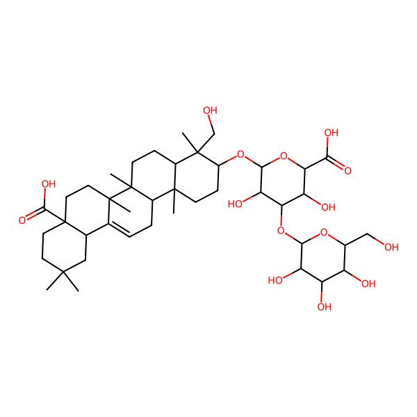 2D Structure of (2S,3S,4S,5R,6R)-6-[[(3S,4R,4aR,6aR,6bS,8aR,12aS,14aR,14bR)-8a-carboxy-4-(hydroxymethyl)-4,6a,6b,11,11,14b-hexamethyl-1,2,3,4a,5,6,7,8,9,10,12,12a,14,14a-tetradecahydropicen-3-yl]oxy]-3,5-dihydroxy-4-[(2S,3R,4S,5R,6R)-3,4,5-trihydroxy-6-(hydroxymethyl)oxan-2-yl]oxyoxane-2-carboxylic acid