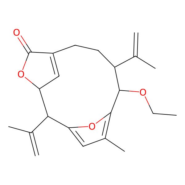 2D Structure of 10-Ethoxy-12-methyl-2,9-bis(prop-1-en-2-yl)-4,14-dioxatricyclo[9.2.1.13,6]pentadeca-1(13),6(15),11-trien-5-one