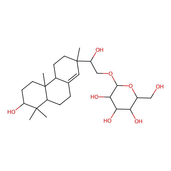 2D Structure of (2R,3R,4S,5S,6R)-2-[(2R)-2-[(2S,4aR,4bS,7S,8aS)-7-hydroxy-2,4b,8,8-tetramethyl-4,4a,5,6,7,8a,9,10-octahydro-3H-phenanthren-2-yl]-2-hydroxyethoxy]-6-(hydroxymethyl)oxane-3,4,5-triol