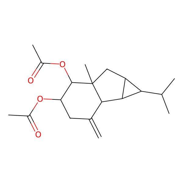 2D Structure of (5-Acetyloxy-5a-methyl-2-methylidene-1-propan-2-yl-1,1a,1b,3,4,5,6,6a-octahydrocyclopropa[a]inden-4-yl) acetate