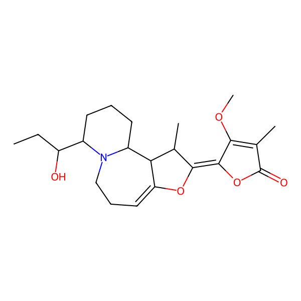 2D Structure of (5E)-5-[(1S,2R,3S,11S)-11-[(1R)-1-hydroxypropyl]-3-methyl-5-oxa-10-azatricyclo[8.4.0.02,6]tetradec-6-en-4-ylidene]-4-methoxy-3-methylfuran-2-one