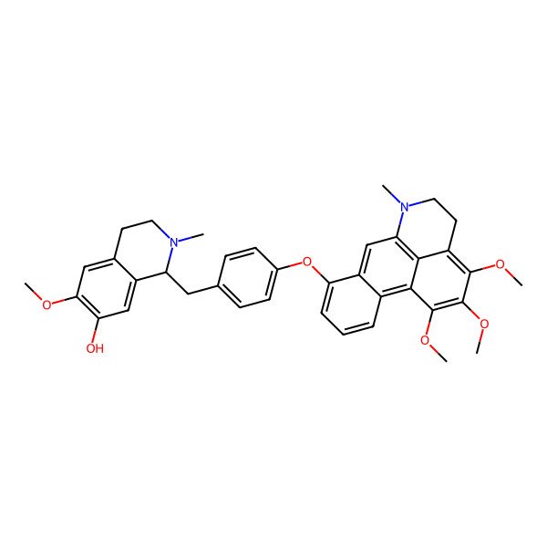 2D Structure of 6-methoxy-2-methyl-1-[[4-[(14,15,16-trimethoxy-10-methyl-10-azatetracyclo[7.7.1.02,7.013,17]heptadeca-1,3,5,7,9(17),13,15-heptaen-6-yl)oxy]phenyl]methyl]-3,4-dihydro-1H-isoquinolin-7-ol