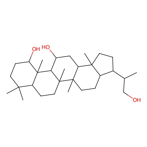2D Structure of (3S,3aR,5aR,5bR,7aS,11S,11aS,11bR,12R,13aR,13bS)-3-[(2S)-1-hydroxypropan-2-yl]-5a,5b,8,8,11a,13b-hexamethyl-1,2,3,3a,4,5,6,7,7a,9,10,11,11b,12,13,13a-hexadecahydrocyclopenta[a]chrysene-11,12-diol