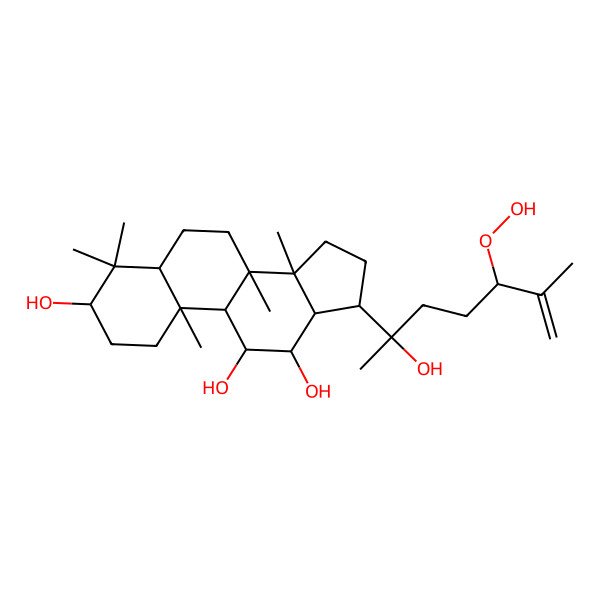 2D Structure of (3R,5R,8R,9R,10S,11S,12S,13R,14R,17S)-17-[(2S,5R)-5-hydroperoxy-2-hydroxy-6-methylhept-6-en-2-yl]-4,4,8,10,14-pentamethyl-2,3,5,6,7,9,11,12,13,15,16,17-dodecahydro-1H-cyclopenta[a]phenanthrene-3,11,12-triol
