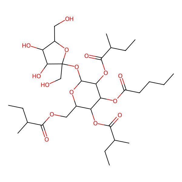 2D Structure of [(2R,3R,4S,5R,6R)-2-[(2S,3S,4S,5R)-3,4-dihydroxy-2,5-bis(hydroxymethyl)oxolan-2-yl]oxy-3,5-bis[[(2R)-2-methylbutanoyl]oxy]-6-[[(2R)-2-methylbutanoyl]oxymethyl]oxan-4-yl] pentanoate