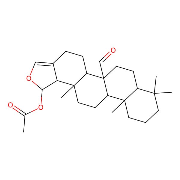 2D Structure of (5b-Formyl-8,8,11a,13a-tetramethyl-1,4,5,5a,6,7,7a,9,10,11,11b,12,13,13b-tetradecahydrophenanthro[1,2-g][2]benzofuran-1-yl) acetate