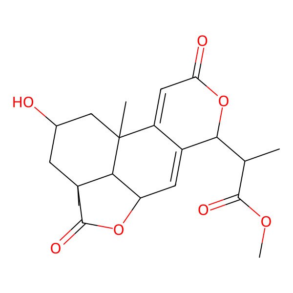 2D Structure of methyl (2R)-2-[(1S,6R,9R,12S,14R,16R)-14-hydroxy-1,12-dimethyl-4,11-dioxo-5,10-dioxatetracyclo[7.6.1.02,7.012,16]hexadeca-2,7-dien-6-yl]propanoate