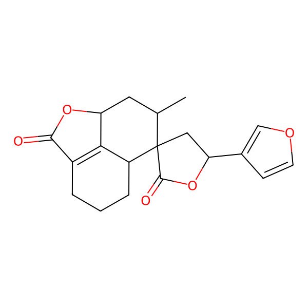 2D Structure of (1S,8R,9R)-5'-(furan-3-yl)-10-methylspiro[2-oxatricyclo[6.3.1.04,12]dodec-4(12)-ene-9,3'-oxolane]-2',3-dione