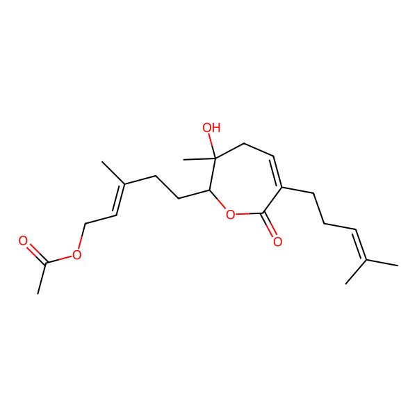 2D Structure of [(E)-5-[(2S,3R)-3-hydroxy-3-methyl-6-(4-methylpent-3-enyl)-7-oxo-2,4-dihydrooxepin-2-yl]-3-methylpent-2-enyl] acetate