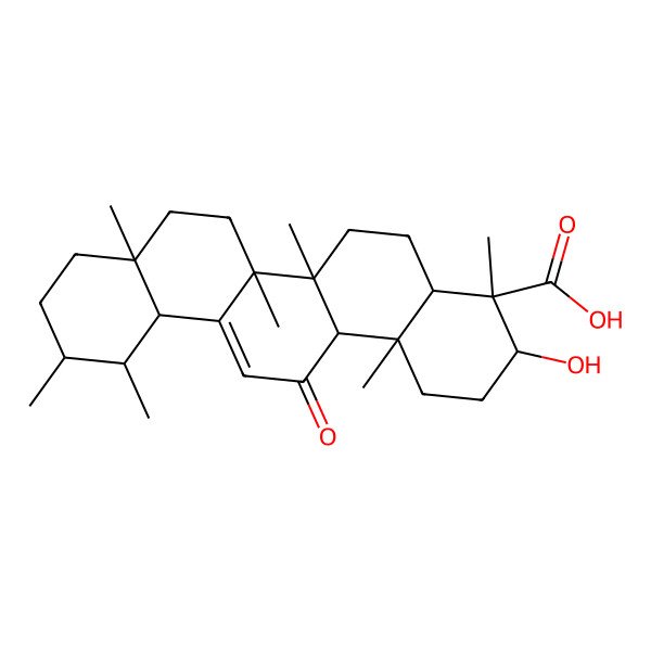 2D Structure of (3R,4R,6aR,6bS,8aR,11R,12S,12aR,14aR,14bS)-3-hydroxy-4,6a,6b,8a,11,12,14b-heptamethyl-14-oxo-1,2,3,4a,5,6,7,8,9,10,11,12,12a,14a-tetradecahydropicene-4-carboxylic acid