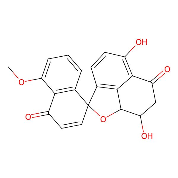 2D Structure of (1R,3R,11S)-7,11-dihydroxy-8'-methoxyspiro[2-oxatricyclo[6.3.1.04,12]dodeca-4(12),5,7-triene-3,4'-naphthalene]-1',9-dione