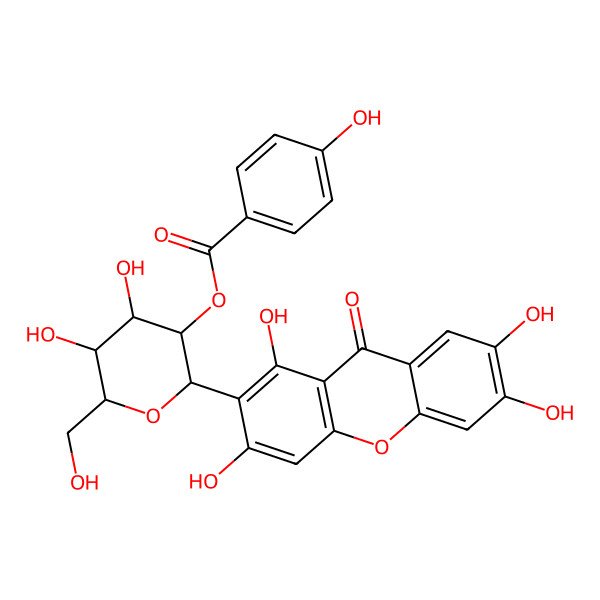 2D Structure of [4,5-Dihydroxy-6-(hydroxymethyl)-2-(1,3,6,7-tetrahydroxy-9-oxoxanthen-2-yl)oxan-3-yl] 4-hydroxybenzoate