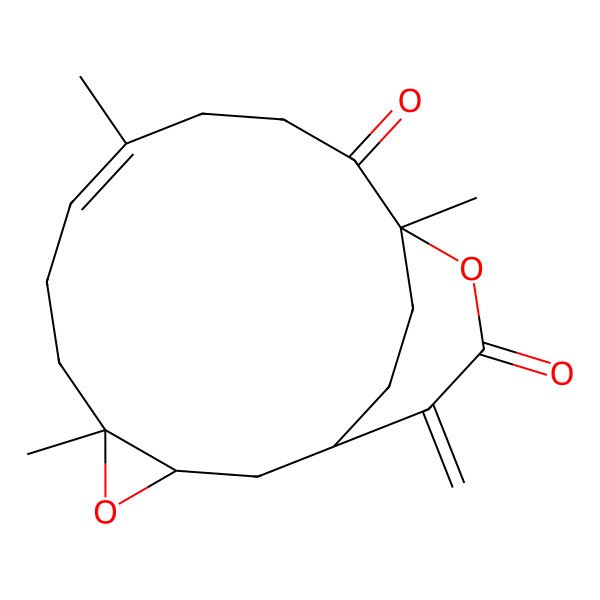 2D Structure of (1R,3S,5R,8E,13R)-5,9,13-trimethyl-16-methylidene-4,14-dioxatricyclo[11.3.2.03,5]octadec-8-ene-12,15-dione