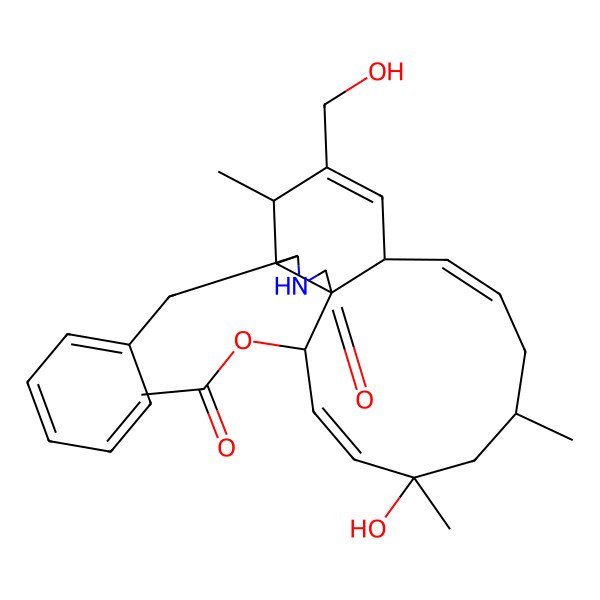 2D Structure of [16-Benzyl-5-hydroxy-13-(hydroxymethyl)-5,7,14-trimethyl-18-oxo-17-azatricyclo[9.7.0.01,15]octadeca-3,9,12-trien-2-yl] acetate