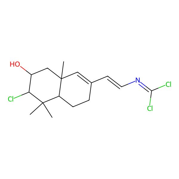 2D Structure of (2S,3R,4aR,8aR)-3-chloro-7-[(E)-2-(dichloromethylideneamino)ethenyl]-4,4,8a-trimethyl-1,2,3,4a,5,6-hexahydronaphthalen-2-ol