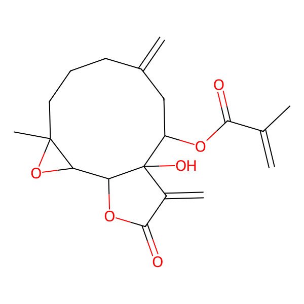 2D Structure of [(1R,2R,4S,10S,11S)-11-hydroxy-4-methyl-8,12-dimethylidene-13-oxo-3,14-dioxatricyclo[9.3.0.02,4]tetradecan-10-yl] 2-methylprop-2-enoate