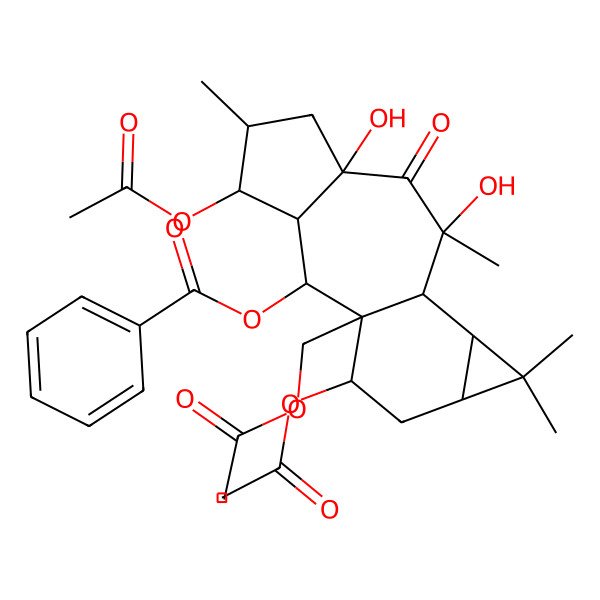 2D Structure of [4,15-Diacetyloxy-1-(acetyloxymethyl)-7,9-dihydroxy-5,9,12,12-tetramethyl-8-oxo-2-tetracyclo[8.5.0.03,7.011,13]pentadecanyl] benzoate