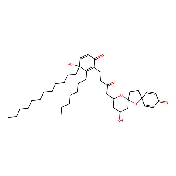2D Structure of 4-[4-(3-Dodecyl-2-heptyl-3-hydroxy-6-oxocyclohexa-1,4-dien-1-yl)-2-oxobutyl]-2-hydroxy-5,7-dioxadispiro[5.1.58.26]pentadeca-9,12-dien-11-one