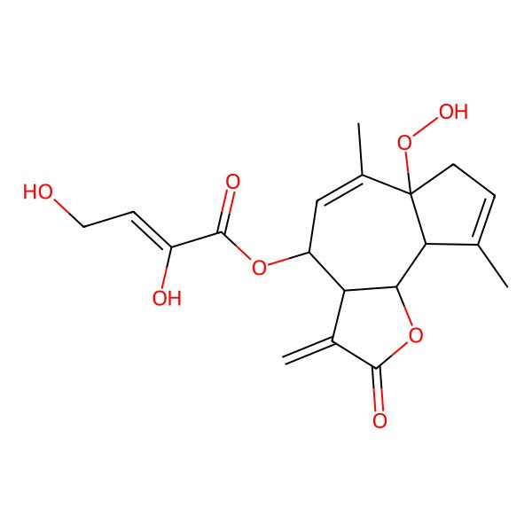 2D Structure of [(3aR,4R,6aS,9aR,9bS)-6a-hydroperoxy-6,9-dimethyl-3-methylidene-2-oxo-4,7,9a,9b-tetrahydro-3aH-azuleno[4,5-b]furan-4-yl] (Z)-2,4-dihydroxybut-2-enoate