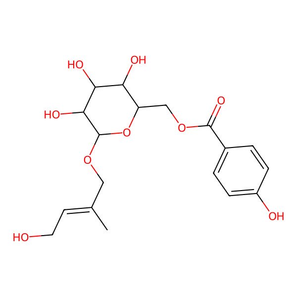 2D Structure of [(2R,3S,4S,5R,6R)-3,4,5-trihydroxy-6-[(E)-4-hydroxy-2-methylbut-2-enoxy]oxan-2-yl]methyl 4-hydroxybenzoate