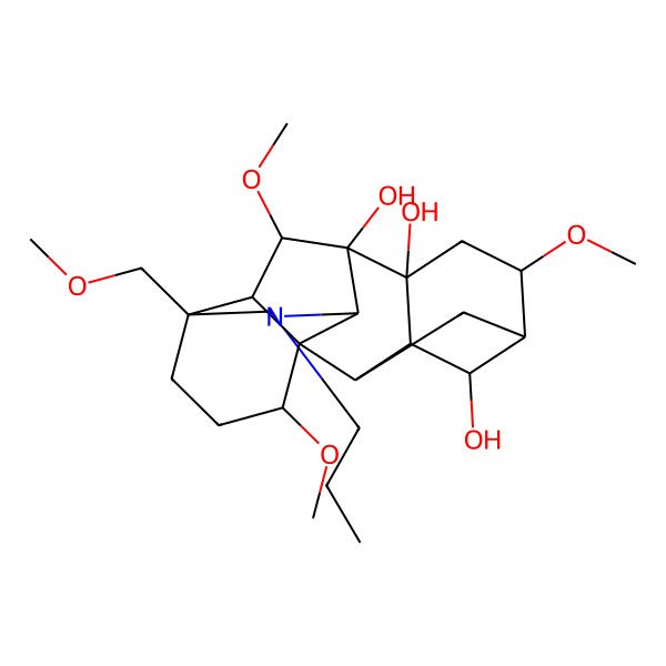 2D Structure of 6,16,18-Trimethoxy-13-(methoxymethyl)-11-propyl-11-azahexacyclo[7.7.2.12,5.01,10.03,8.013,17]nonadecane-4,8,9-triol