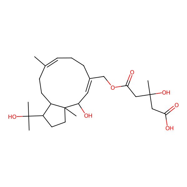 2D Structure of (3R)-5-[[(1R,3aS,4S,5Z,9E,12aS)-4-hydroxy-1-(2-hydroxypropan-2-yl)-3a,10-dimethyl-2,3,4,7,8,11,12,12a-octahydro-1H-cyclopenta[11]annulen-6-yl]methoxy]-3-hydroxy-3-methyl-5-oxopentanoic acid